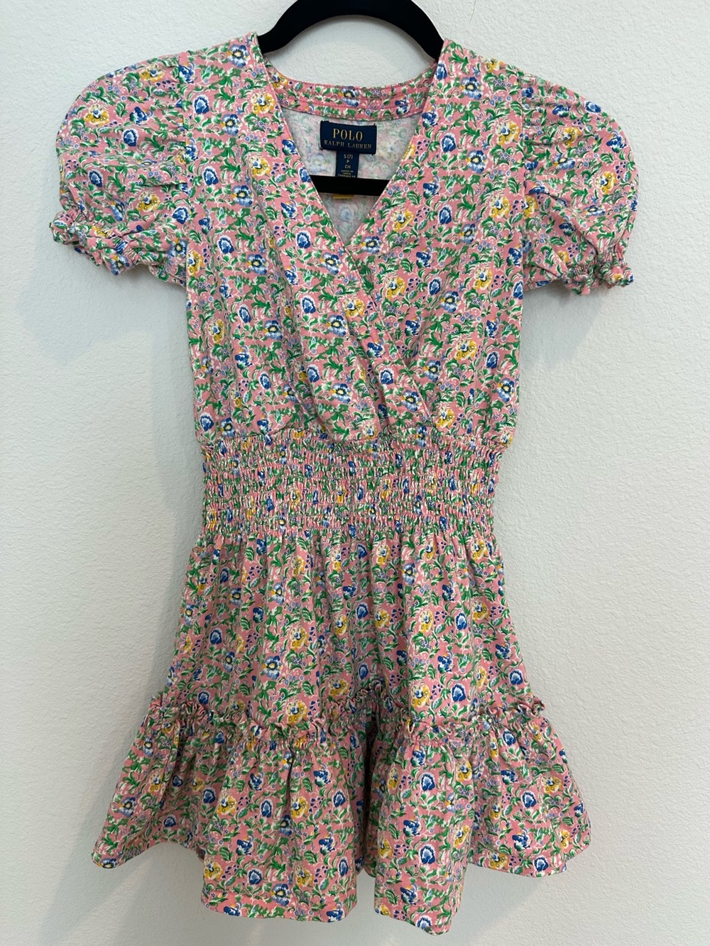 Polo by Ralph Lauren Pink Floral Smocked Waist Casual Dress Size 7 P